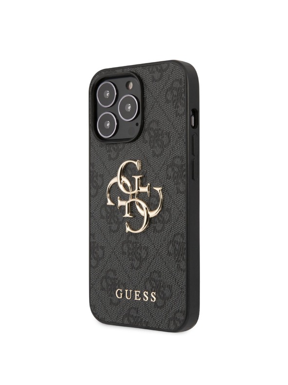 Guess Guess PU 4G kovový zadný kryt s logom pre iPhone 13 Pro Max Grey