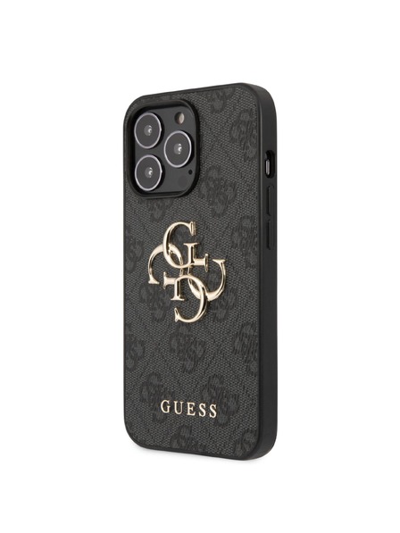 Guess Guess PU 4G kovový zadný kryt s logom pre iPhone 13 Pro Max Grey