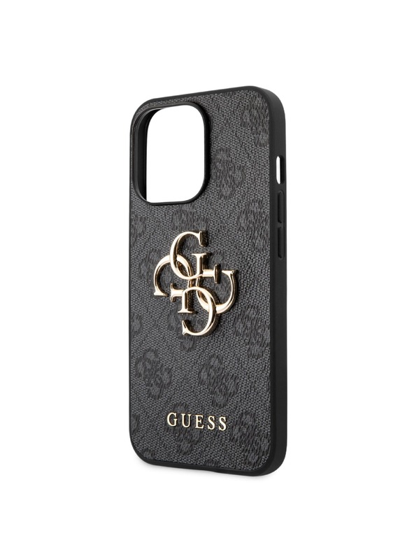 Guess Guess PU 4G kovový zadný kryt s logom pre iPhone 13 Pro Max Grey