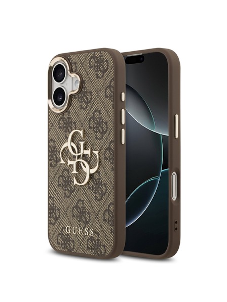 Guess Guess PU Leather 4G Metal Logo Gold Frame Zadný Kryt pre iPhone 17 Brown