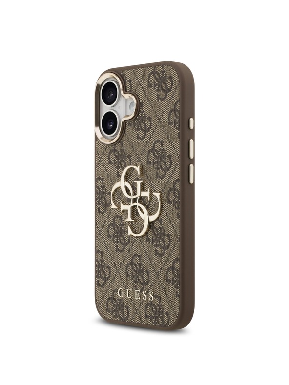 Guess Guess PU Leather 4G Metal Logo Gold Frame Zadný Kryt pre iPhone 17 Brown