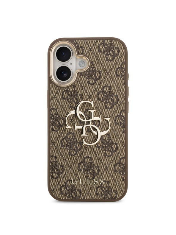 Guess Guess PU Leather 4G Metal Logo Gold Frame Zadný Kryt pre iPhone 17 Brown