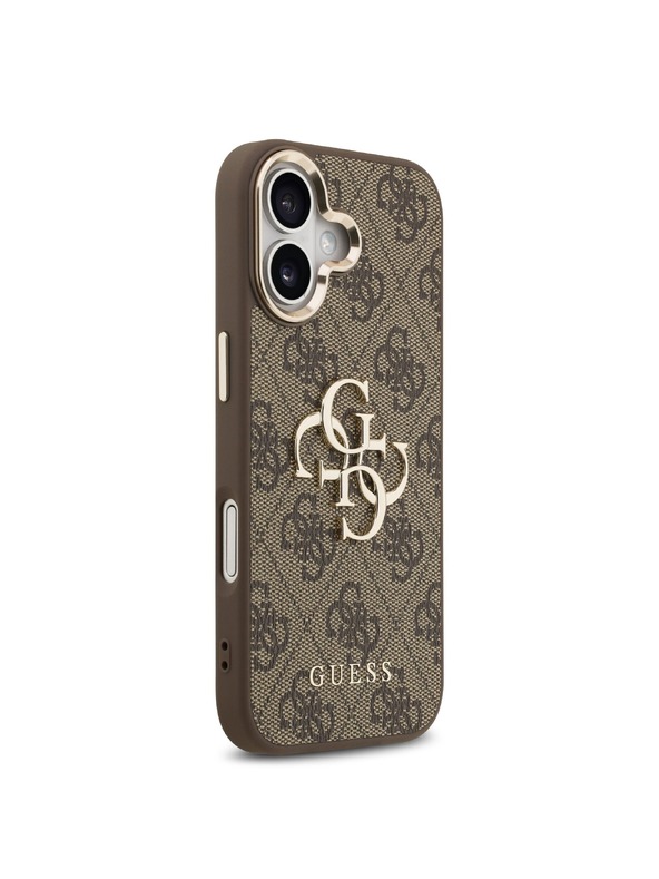 Guess Guess PU Leather 4G Metal Logo Gold Frame Zadný Kryt pre iPhone 17 Brown