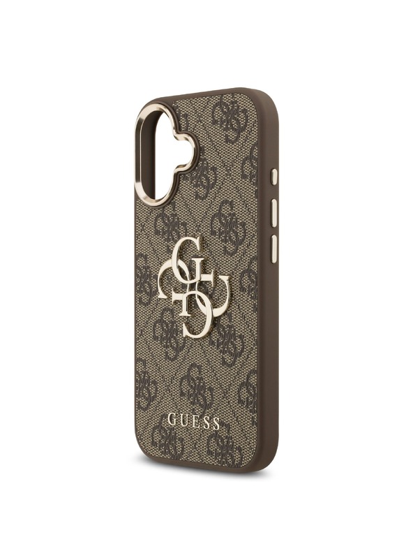 Guess Guess PU Leather 4G Metal Logo Gold Frame Zadný Kryt pre iPhone 17 Brown