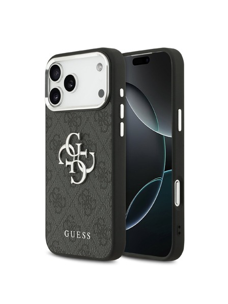 Guess Guess PU 4G Metal Logo Zadný Kryt pre iPhone 17 Pro Max Silver Black