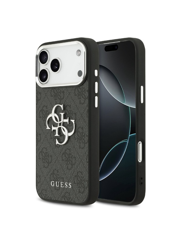 Guess Guess PU 4G Metal Logo Zadný Kryt pre iPhone 17 Pro Max Silver Black