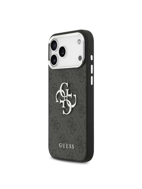 Guess Guess PU 4G Metal Logo Zadný Kryt pre iPhone 17 Pro Max Silver Black