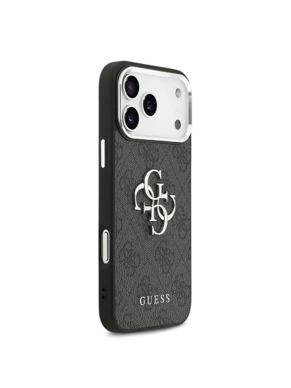 Guess Guess PU 4G Metal Logo Zadný Kryt pre iPhone 17 Pro Max Silver Black