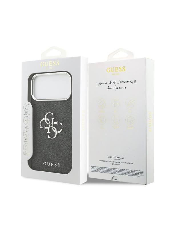 Guess Guess PU 4G Metal Logo Zadný Kryt pre iPhone 17 Pro Max Silver Black