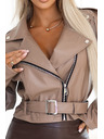 numoco basic Motorkárska bunda s dlhým rukávom, zipom a páskom - mocha mousse