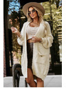 numoco basic Módny oversized kardigan s ozdobnou brošňou a praktickými vreckami - béžový