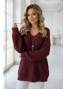 numoco basic Teplý oversized sveter s hustou tkaninou a výstrihom do V - vínový