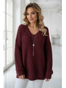numoco basic Teplý oversized sveter s hustou tkaninou a výstrihom do V - vínový