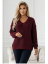 numoco basic Teplý oversized sveter s hustou tkaninou a výstrihom do V - vínový