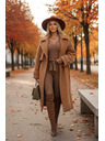 numoco Pohodlný a elegantný žebrovaný dámsky overal s výstrihom - mocha mousse