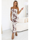 numoco basic SAVANNAH prisadnuté šaty bez ramienok - hnedobiely boho vzor