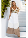 numoco basic Dlhé béžovo-biele šaty bez ramienok s háčkovaným topom - boho