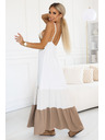 numoco basic Dlhé béžovo-biele šaty bez ramienok s háčkovaným topom - boho