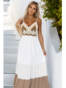 numoco basic Dlhé béžovo-biele šaty bez ramienok s háčkovaným topom - boho