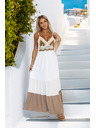 numoco basic Dlhé béžovo-biele šaty bez ramienok s háčkovaným topom - boho