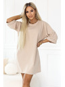 numoco basic Voľné oversized šaty z bavlny s krátkym rukávom - béžové