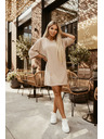 numoco basic Voľné oversized šaty z bavlny s krátkym rukávom - béžové