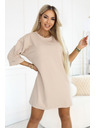 numoco basic Voľné oversized šaty z bavlny s krátkym rukávom - béžové