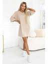 numoco basic Voľné oversized šaty z bavlny s krátkym rukávom - béžové