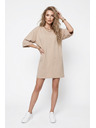numoco basic Voľné oversized šaty z bavlny s krátkym rukávom - béžové