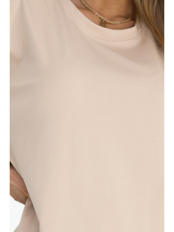 numoco basic Voľné oversized šaty z bavlny s krátkym rukávom - béžové