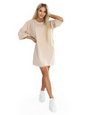 numoco basic Voľné oversized šaty z bavlny s krátkym rukávom - béžové