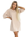 numoco basic Voľné oversized šaty z bavlny s krátkym rukávom - béžové