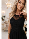 numoco basic Romantické maxi šaty s vyšívanou čipkou a tylom - čierne