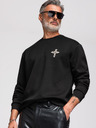 Ombre Clothing Pánska mikina s aplikáciou kríža a strieborným kameňom a okrúhlym výstrihom - čierna V1 OM-SSNZ-0271 Ombre Clothing