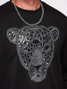 Ombre Clothing Pánska mikina so striebornou a čiernou aplikáciou pantera na hrudi s okrúhlym výstrihom - čierna V1 OM-SSNZ-0273 Ombre Clothing