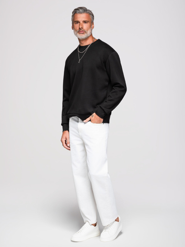 Ombre Clothing Pánska mikina so striebornou a čiernou aplikáciou pantera na chrbte s okrúhlym výstrihom - čierna V1 OM-SSNZ-0274 Ombre Clothing