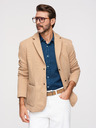 Ombre Clothing Pánska štruktúrovaná bunda s vysokým límcom a kapucňou - svetlě hnedá V1 M167 Ombre Clothing