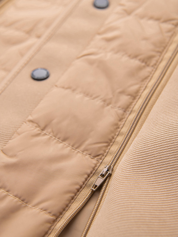 Ombre Clothing Pánska štruktúrovaná bunda s vysokým límcom a kapucňou - svetlě hnedá V1 M167 Ombre Clothing