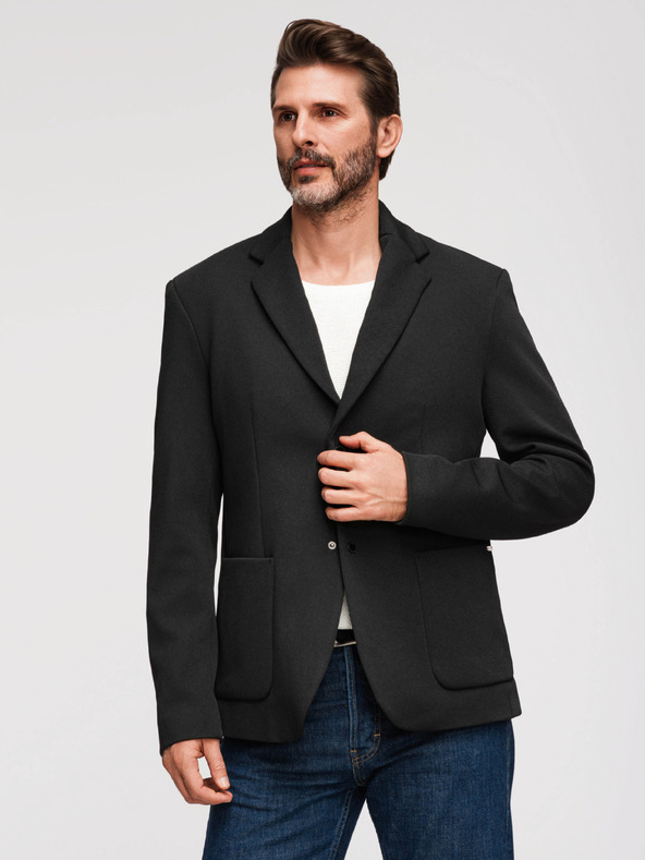 Ombre Clothing Pánska štruktúrovaná bunda s vysokým límcom a kapucňou - čierna V2 M167 Ombre Clothing