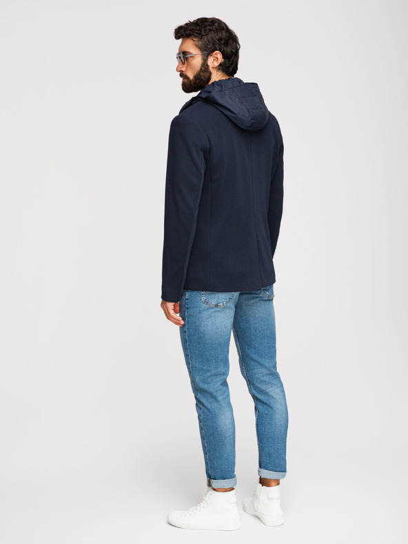 Ombre Clothing Pánska štruktúrovaná bunda s kapucňou a vysokým límcom - tmavě modrá V3 M167 Ombre Clothing
