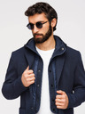 Ombre Clothing Pánska štruktúrovaná bunda s kapucňou a vysokým límcom - tmavě modrá V3 M167 Ombre Clothing
