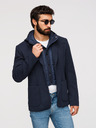 Ombre Clothing Pánska štruktúrovaná bunda s kapucňou a vysokým límcom - tmavě modrá V3 M167 Ombre Clothing