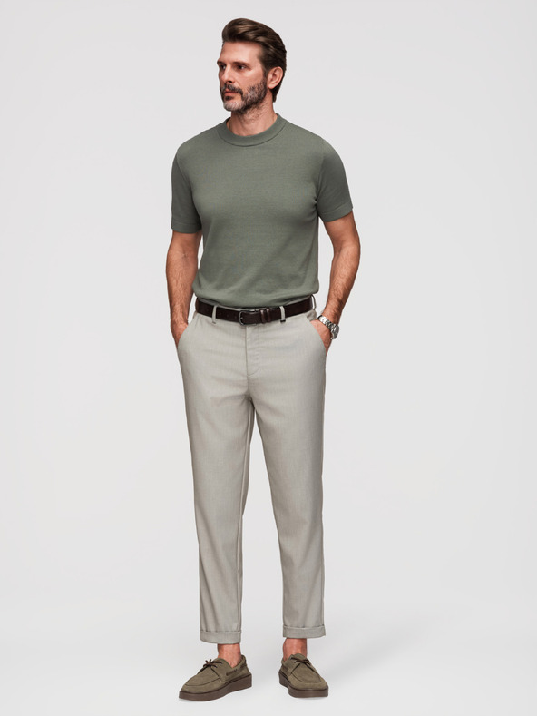 Ombre Clothing Pánske chino nohavice REGULAR FIT s elastickým pásom - sivé a béžové V1 P1525 Ombre Clothing