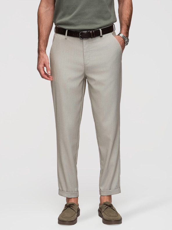 Ombre Clothing Pánske chino nohavice REGULAR FIT s elastickým pásom - sivé a béžové V1 P1525 Ombre Clothing