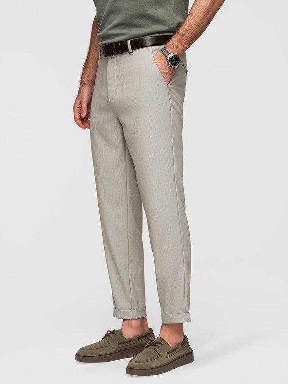Ombre Clothing Pánske chino nohavice REGULAR FIT s elastickým pásom - sivé a béžové V1 P1525 Ombre Clothing