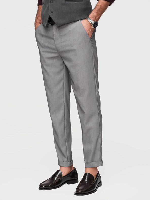 Ombre Clothing Pánske chino nohavice REGULAR FIT s elastickým pásom - sivé V2 P1525 Ombre Clothing