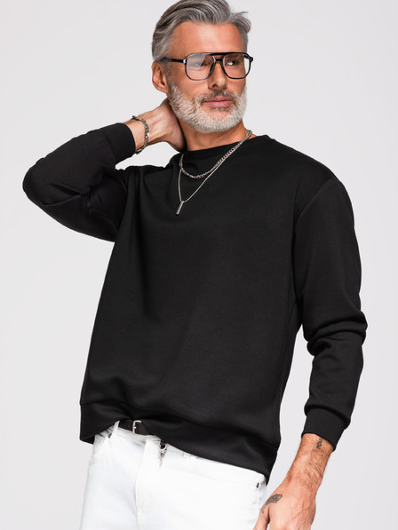 Ombre Clothing Pánska mikina so striebornou a čiernou aplikáciou pantera na chrbte s okrúhlym výstrihom - čierna V1 OM-SSNZ-0274 Ombre Clothing