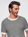 Ombre Clothing Pánske námorníckej pruhované pletené tričko s prerušovanou väzbou - čiernobiele