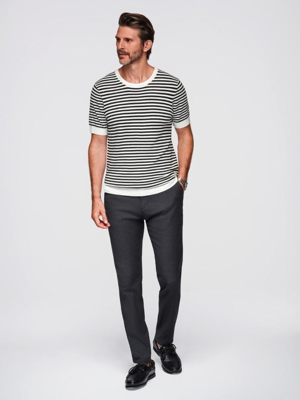 Ombre Clothing Pánske námorníckej pruhované pletené tričko s prerušovanou väzbou - čiernobiele