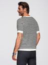 Ombre Clothing Pánske námorníckej pruhované pletené tričko s prerušovanou väzbou - čiernobiele